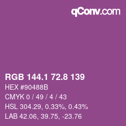 カラーコード: RGB 144.1 72.8 139 | qconv.com