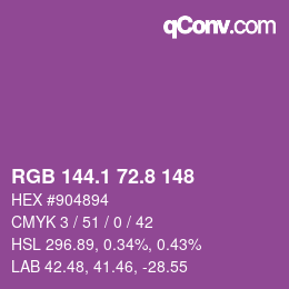カラーコード: RGB 144.1 72.8 148 | qconv.com