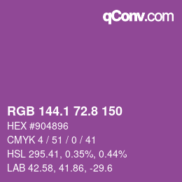 カラーコード: RGB 144.1 72.8 150 | qconv.com