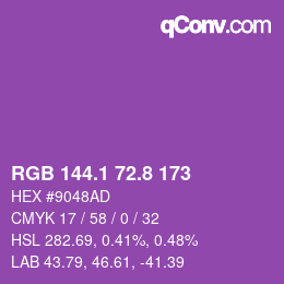 カラーコード: RGB 144.1 72.8 173 | qconv.com