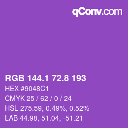 カラーコード: RGB 144.1 72.8 193 | qconv.com