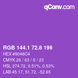 カラーコード: RGB 144.1 72.8 196 | qconv.com