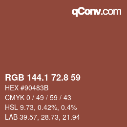 カラーコード: RGB 144.1 72.8 59 | qconv.com