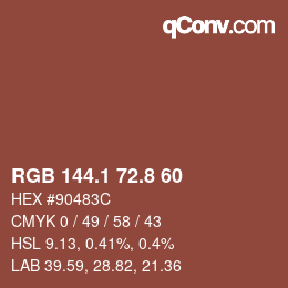 カラーコード: RGB 144.1 72.8 60 | qconv.com