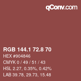 カラーコード: RGB 144.1 72.8 70 | qconv.com