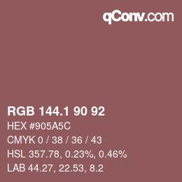 カラーコード: RGB 144.1 90 92 | qconv.com