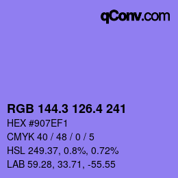 カラーコード: RGB 144.3 126.4 241 | qconv.com
