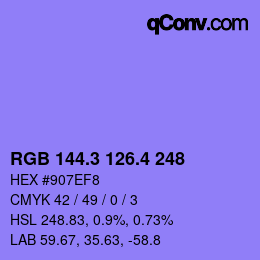 カラーコード: RGB 144.3 126.4 248 | qconv.com