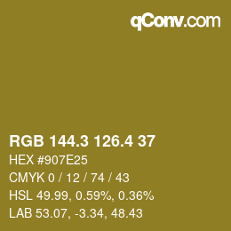 カラーコード: RGB 144.3 126.4 37 | qconv.com
