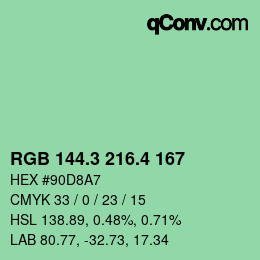 カラーコード: RGB 144.3 216.4 167 | qconv.com