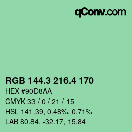 カラーコード: RGB 144.3 216.4 170 | qconv.com