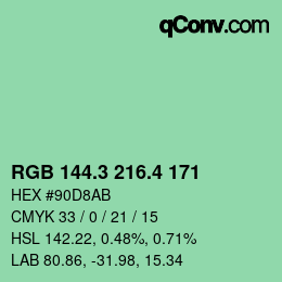カラーコード: RGB 144.3 216.4 171 | qconv.com