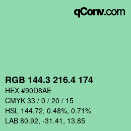 カラーコード: RGB 144.3 216.4 174 | qconv.com