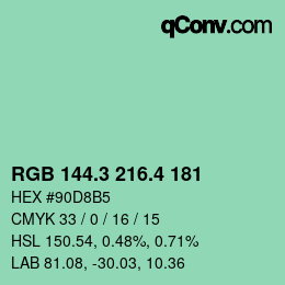 カラーコード: RGB 144.3 216.4 181 | qconv.com