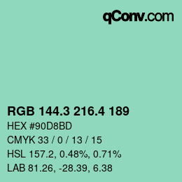 カラーコード: RGB 144.3 216.4 189 | qconv.com