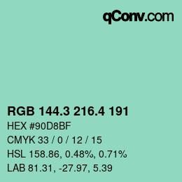 カラーコード: RGB 144.3 216.4 191 | qconv.com