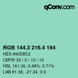 カラーコード: RGB 144.3 216.4 194 | qconv.com