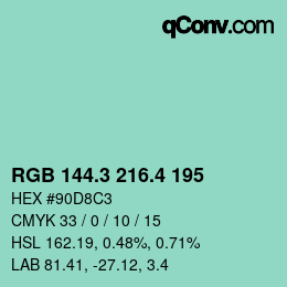 カラーコード: RGB 144.3 216.4 195 | qconv.com