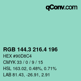 カラーコード: RGB 144.3 216.4 196 | qconv.com