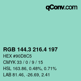 カラーコード: RGB 144.3 216.4 197 | qconv.com