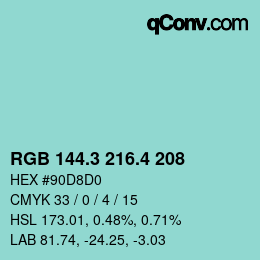 カラーコード: RGB 144.3 216.4 208 | qconv.com