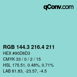 カラーコード: RGB 144.3 216.4 211 | qconv.com