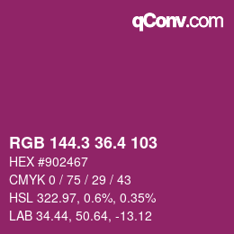 カラーコード: RGB 144.3 36.4 103 | qconv.com