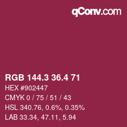 カラーコード: RGB 144.3 36.4 71 | qconv.com