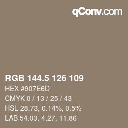 Color code: RGB 144.5 126 109 | qconv.com