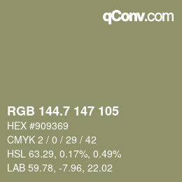 カラーコード: RGB 144.7 147 105 | qconv.com