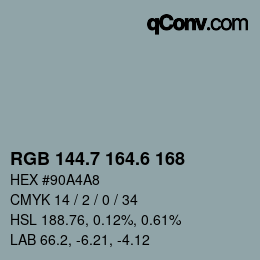 カラーコード: RGB 144.7 164.6 168 | qconv.com