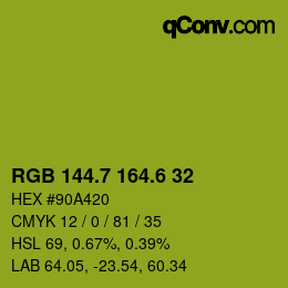 カラーコード: RGB 144.7 164.6 32 | qconv.com