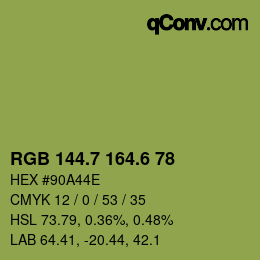 カラーコード: RGB 144.7 164.6 78 | qconv.com