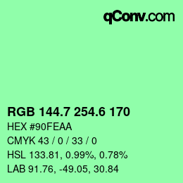 カラーコード: RGB 144.7 254.6 170 | qconv.com