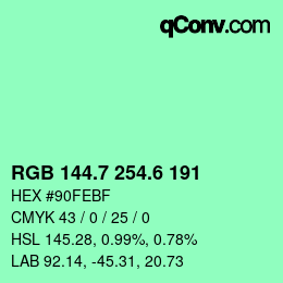 カラーコード: RGB 144.7 254.6 191 | qconv.com
