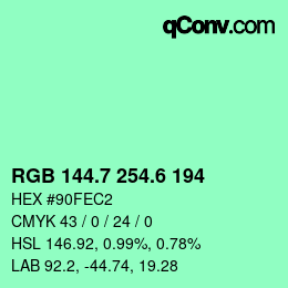 カラーコード: RGB 144.7 254.6 194 | qconv.com