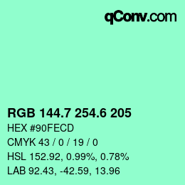 カラーコード: RGB 144.7 254.6 205 | qconv.com