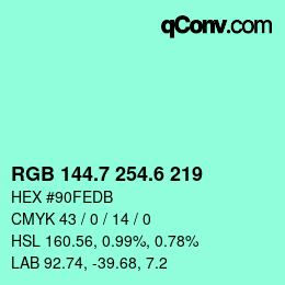カラーコード: RGB 144.7 254.6 219 | qconv.com