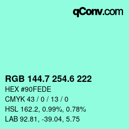 カラーコード: RGB 144.7 254.6 222 | qconv.com