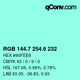 カラーコード: RGB 144.7 254.6 232 | qconv.com