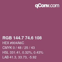 カラーコード: RGB 144.7 74.6 108 | qconv.com
