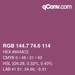 カラーコード: RGB 144.7 74.6 114 | qconv.com
