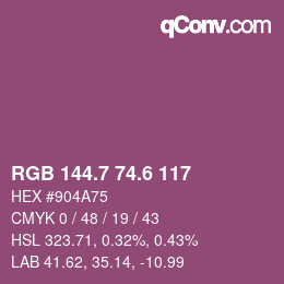 カラーコード: RGB 144.7 74.6 117 | qconv.com
