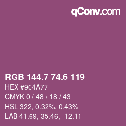カラーコード: RGB 144.7 74.6 119 | qconv.com