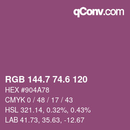 カラーコード: RGB 144.7 74.6 120 | qconv.com