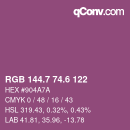 カラーコード: RGB 144.7 74.6 122 | qconv.com