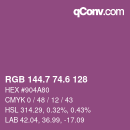 カラーコード: RGB 144.7 74.6 128 | qconv.com