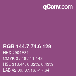 カラーコード: RGB 144.7 74.6 129 | qconv.com