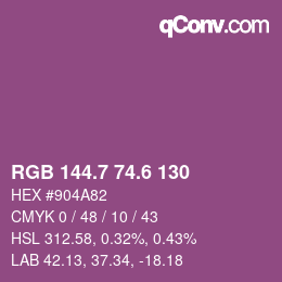 カラーコード: RGB 144.7 74.6 130 | qconv.com