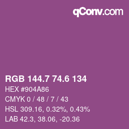 カラーコード: RGB 144.7 74.6 134 | qconv.com